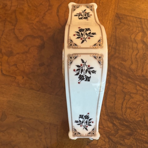 Lenox Madison Porcelain Mantel Clock with Gold Trim and Black Floral Design - Picture 2 of 11